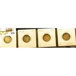 Barber Dime lot: 1910 S G, 1911 D Fine, 1911 S Good, & 1912 P VF scratch.