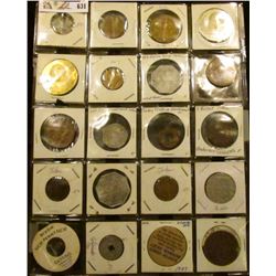 Plastic page containing (20) different Lodge Tokens, Wooden Nickels, Medals, Ottumwa Territorial, an