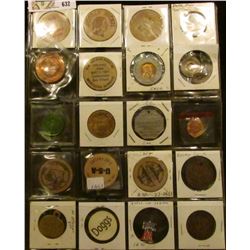 Plastic page containing (20) different World's Fair Medals, Wooden Nickels, Medals, and etc.