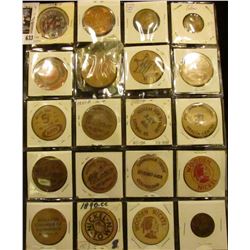 Plastic page containing (20) different Wooden Nickels & Tokens, including a Grundy Center Good For T
