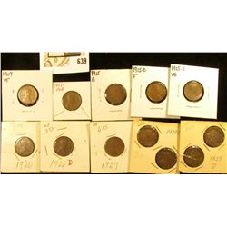 1909P VF, 1909P VDB, 1915P, D, S, 20P, 26D, 27P, & (4) 29 D Lincoln Cents in cardboard holders.