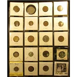 (14) Mixed Foreign Coins; 1914D & 16P Barber Dimes; 1865 Two Cent Piece (holed); 1868 U.S. Shield ni