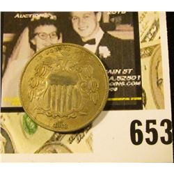 1868 U.S. Shield Nickel, VF-EF. Toned reverse.