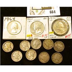 (9) Mixed date Mercury Dimes; 1964P, D, & 76S Silver Washington Quarters.