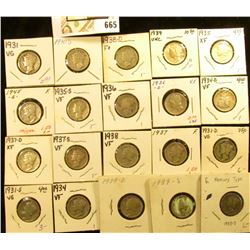 1930S, 31P, D, S, 34P, D, 35P, D, S, 36P, D, 37P, D, S, 38P, D, 39P, D, S, & 45S Mercury Dimes, all 