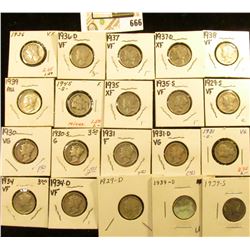 1929D, S, 30P, S, 31P, D, S, 34P, D, 35P, S, 36P, D, 37P, D, 38P, 30P, D, & S Mercury Dimes, all car