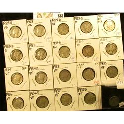 1928S, 29P, D, S, 30P, S, 31P, D, S, 34P, D, 35P, 36P, D, 37P, D, 38P, 39P, D, & S  Mercury Dimes, a