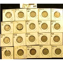 1925P, S, 26P, D, S, 27P, D, S, 28P, D, S, 29P, D, 30S, 31D, 34P, 36P, 37D, 39D, & S Mercury Dimes, 