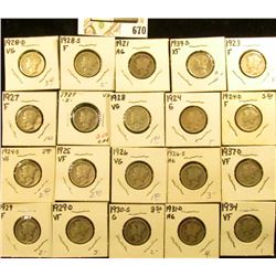 1921P, 23P, 24P, D, S, 25P, 26P, S, 27P, S, 28P, D, S, 29P, D, 30S, 31D, 34P, 37D, & 39D Mercury Dim