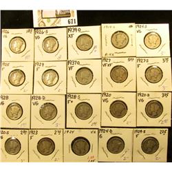 1919S, 20P, D, S, 23P, 24P, D, S, 25P, 26P, S, 27P, S, 28P, D, S, 29P, S, 37D, & 39D Mercury Dimes, 