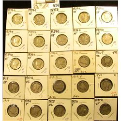 1916P, S, 17P, S, 18D, 19P, 20D, 23P, 24P, 25P, 26P, 37D, & (13) 39D Mercury Dimes, all carded in ho