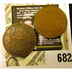 1864 & 1868 U.S Two Cent Pieces. G-VG+.