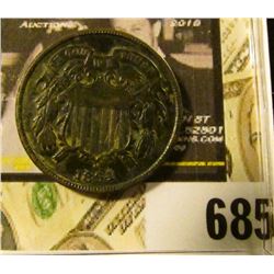 1864 U.S Two Cent Piece, VF, dark with some green on the reverse.