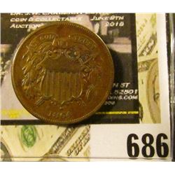 1864 LM U.S Two Cent Piece, VF,