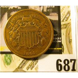 1864 LM U.S Two Cent Piece, VF,