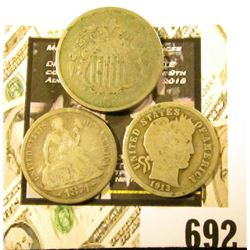 1868 U.S. Shield Nickel; 1874 Arrows at Date Liberty Seated Dime; & 1913 P Barber Dime.