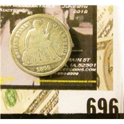 1866 P U.S. Seated Liberty Dime, slight obverse graffiti, otherwise Good. Very rare with a mintage o