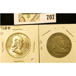 1958 D BU & 60 D Fine Benjamin Franklin Half Dollars.