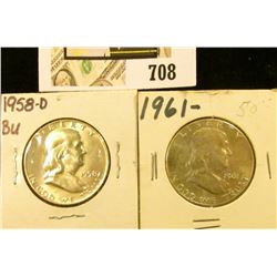 1958 D & 61 P Uncirculated Benjamin Franklin Half Dollars.