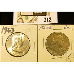 1963 P & 63 D Gem BU Benjamin Franklin Half Dollars.