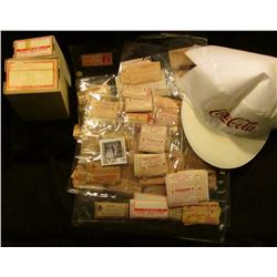 (2) "Coca-Cola" White caps with red lettering; couple pharmaceutical boxes with labels; & a huge gro
