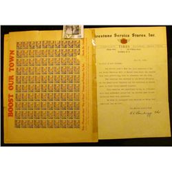 "Elmira, New York" Boost Our Town Sheet of "Buy At Home" Stamps; "Boost and Buy in Elmira" Poster an
