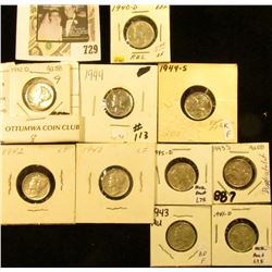 1940P, D, 41D, 42P, D, 43P, S, 44P, S, & 45D Mercury Dimes, all EF to Choice AU.