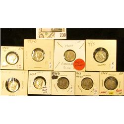 1934D, 42P, D, 43P, D,  44P, D, S, & 45D Mercury Dimes, all EF to Choice AU.