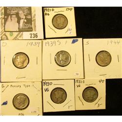 1921D, 30P, 31S, 36P, 39D, S, 44S Mercury dimes.