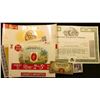 Image 1 : (5) different Mint condition colorful Cigar Box labels and a 1979 Stock Certificate for 100 Shares o