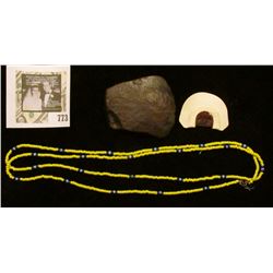 Indian Trade Beads; Old Turkey Diaphragm call; & a superb Hematite Prehistoric Indian Celt.