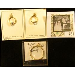 Pair of 1-20 12K Gold Filled Coin Bezel on original placards; and a 14K Gold Bezel for a $10 U.S. Go