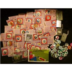 (43) Reproduction Political Pin-backs on identifying cards; Teddy Bear Post Card; advertising mirror