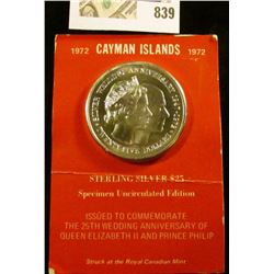1972 Cayman Islands Sterling Silver $25 Specimen Uncirculated Edition Issued to Commemorate The 25th