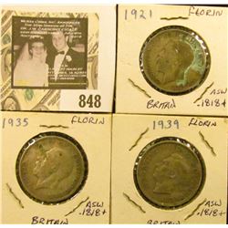 1921, 35, & 39 Great Britain Silver Florins.