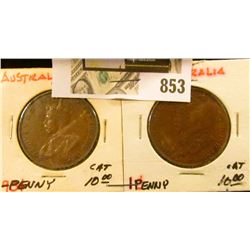 1934 & 35 Australia Copper Large Pennies, VF.