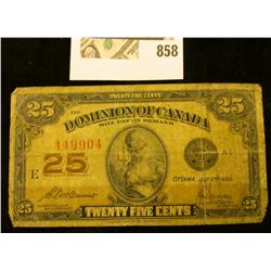 Series 1923  Dominion of Canada .25c Fractional Note.