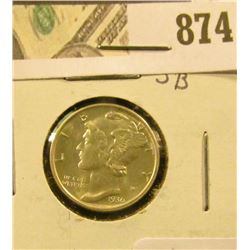 Mercury Dime 1936 D  MS 62 F.S.B.