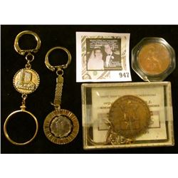 4 Key Chains - 1 1976 Liberty Bell, 1 The Mint -Las Vegas with Coin Bezel, Last one contains 2 Mercu