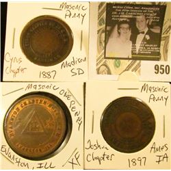 3 Masonic Pennys - Evanston, Ill  XF, Cyrus Chapter 1887 Madison, SD - Joshua Chapter 1897 Ames, IA