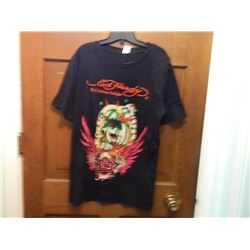 T-SHIRT - ED HARDY - WITH COLORED JEMS ATTACHED - "ED HARDY BY CHRISTIAN AUDIGER" - SKULL WITH LIGHT