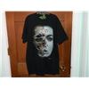 Image 1 : T-SHIRT - HEAVY COTTON  ROCK CHANG - GLOW IN DARK - HALF SKULL & HALF SKIN WITH RED EYES AND BARBED 