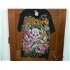 Image 1 : T-SHIRT - ED HARDY - WITH COLORED JEMS ATTACHED - "ED HARDY BY CHRISTIAN AUDIGER" - 3 SKULLS - MIDDL