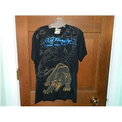T-SHIRT - DON ED HARDY - WITH COLORED JEMS ATTACHED - "ED HARDY BY CHRISTIAN AUDIGER" PANTHER IN GOL