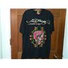Image 1 : T-SHIRT - ED HARDY - WITH COLORED JEMS ATTACHED - "ED HARDY BY CHRISTIAN AUDIGER" - SKULL WITH PINK 