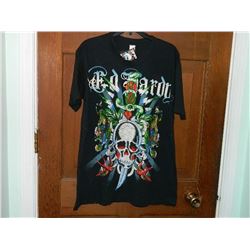 T-SHIRT - ED HARDY - WITH COLORED JEMS ATTACHED - "ED HARDY BY CHRISTIAN AUDIGER" - SKULL WITH SWORD