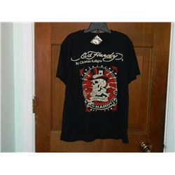 T-SHIRT - DON ED HARDY - WITH COLORED JEMS ATTACHED - "ED HARDY BY CHRISTIAN AUDIGER" SKULL I N TOP 