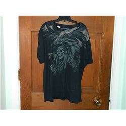 T-SHIRT -  AFFLICTION -SKULL WITH NATIVE FEATHER HEAD DRESS - XL