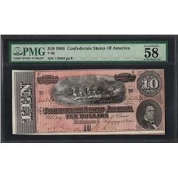 1864 $10 Confederate States of America Note T-68 PMG Choice About Uncirculated 5