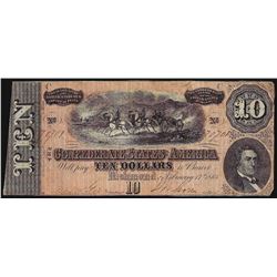 1864 $10 Confederate States of America Note